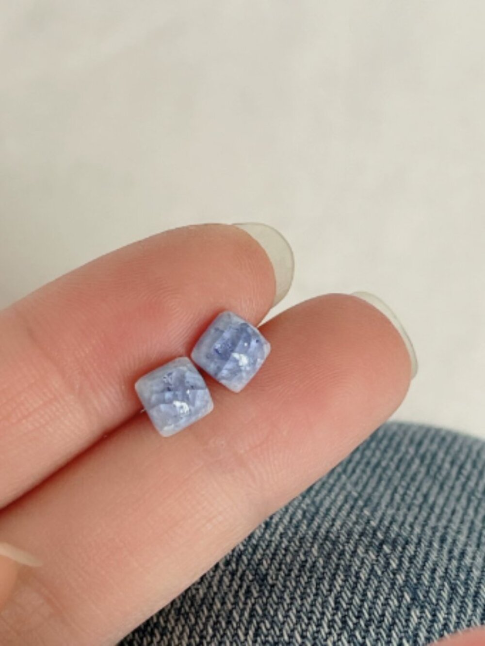 Minimalist Blue Natural Stone Square Stud Earrings Dainty Casual Fashion Earring